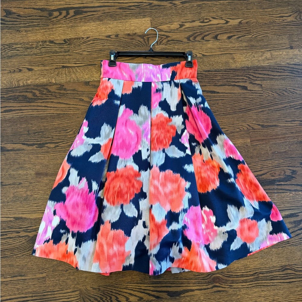 Eliza J Floral A-Line Skirt - Navy, Pink, and Orange Floral Print